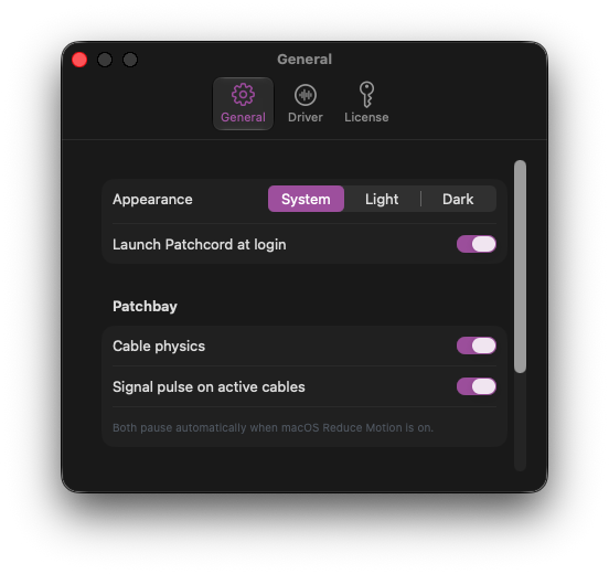 Settings window, General tab